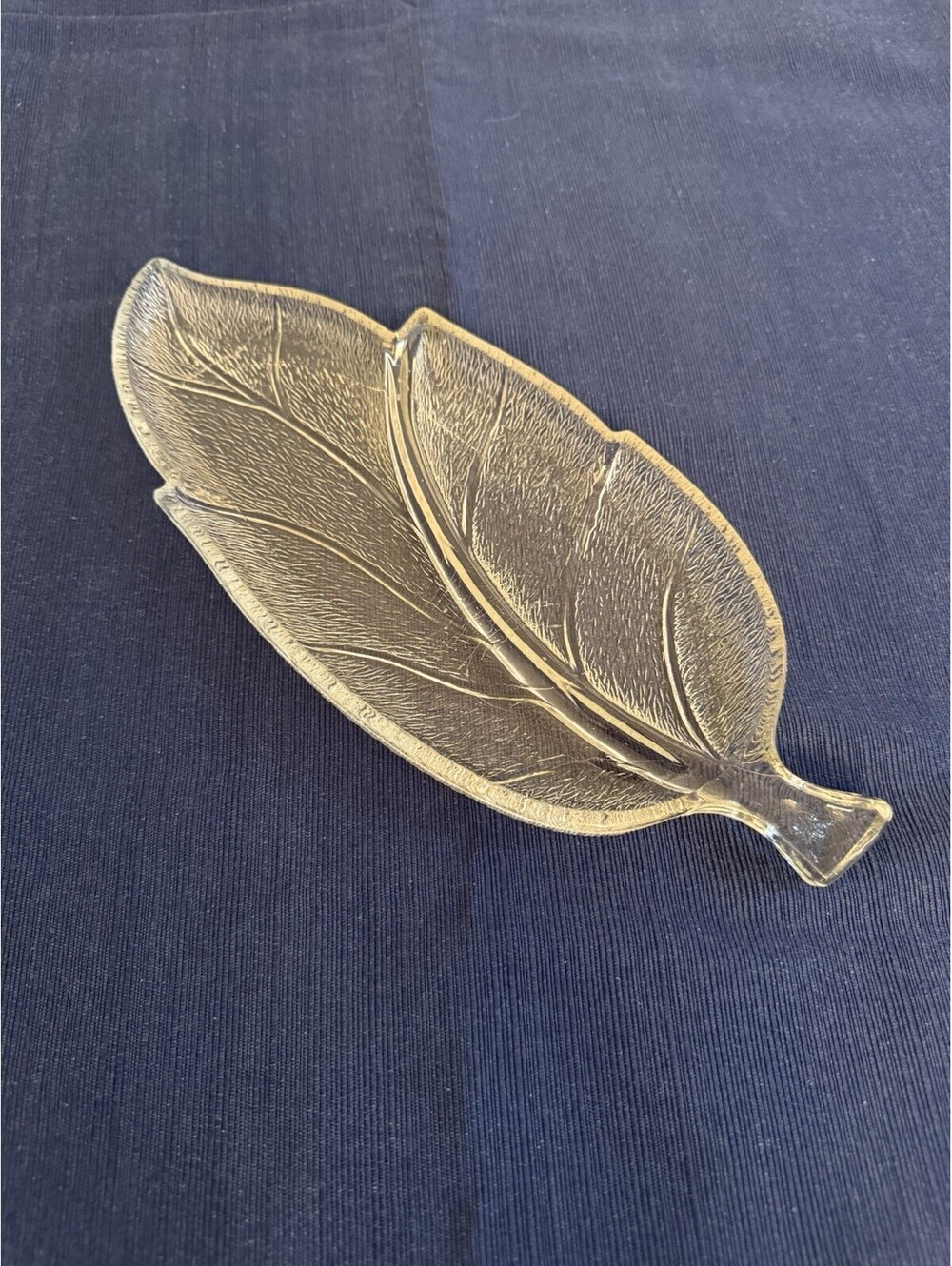 VTG Hazel Atlas Leaf Tray Trinket Dish Clear 12.5 In L x 5.25 “ W